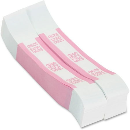 PAP-R Currency Straps - 1.25" Width - Total $250 in $1 Denomination - Self-sealing, Self-adhesive, Durable - 20 lb Paper Weight - Kraft - White, Pink | Bundle of 5 Packs