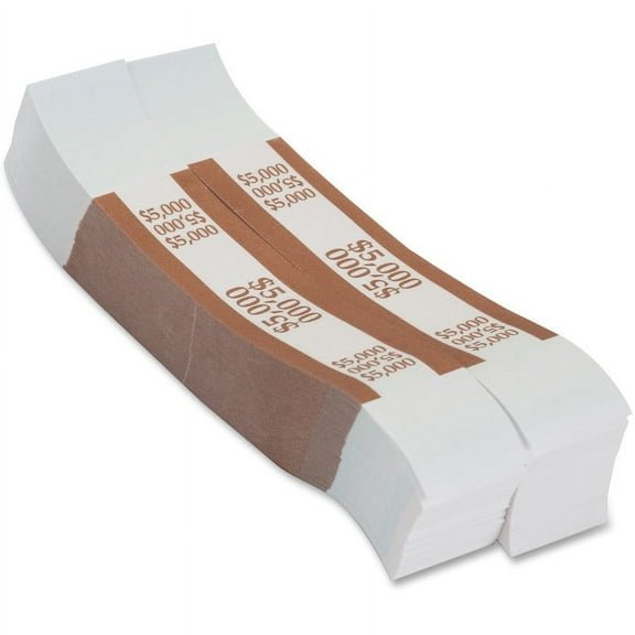 PAP-R Currency Straps - 1.25" Width - Total $5,000 in $50 Denomination - Self-sealing, Self-adhesive, Durable - 20 lb Paper Weight - Kraft - White, Multi | Bundle of 5 Packs
