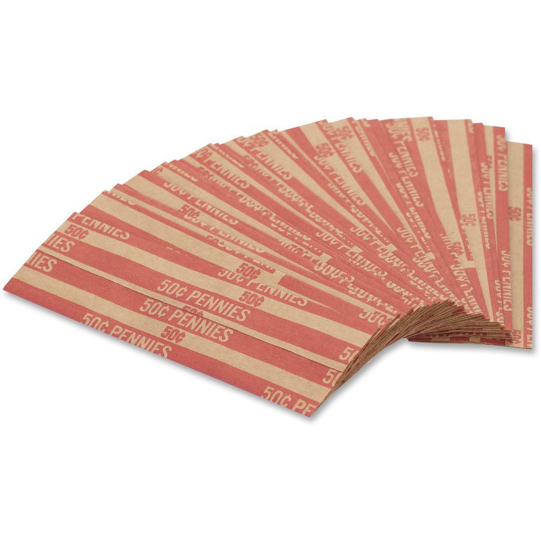 PAP-R Flat Coin Wrappers - Total $0.50 in 50 Coins of 1¢ Denomination - Heavy Duty - Paper - Red