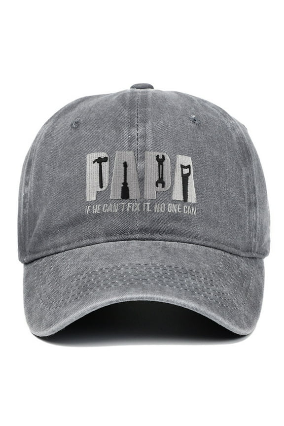 PAPA Letter Print Baseball Cap, Father's Day Gift Cotton Twill Hat for Dad, Beautifully Washed Distressed Baseball Cap with Pigment Dye, Embroidered Adjustable Dad Cap for Men - Grey