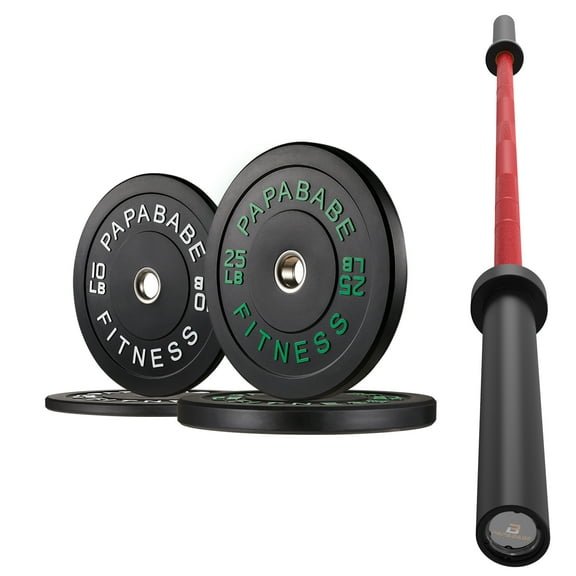 PAPABABE 7-Foot Red Olympic Barbell 1500LB Weight Capacity with 70 LB Bumper Plates Set, 2 Inch Weights Plates, Weights Lifting Power Lifting