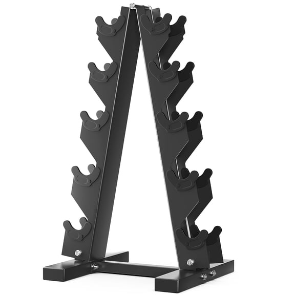 ROALW 5-Tier A-Frame Dumbbell Rack, 300 LB Capacity Heavy Duty 3-in-1 Gym Organizer with Olympic Bar Holder & Landmine (Rack Only)