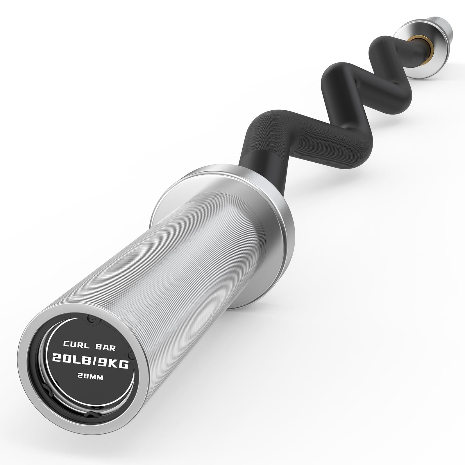 ROALW EZ Curl Bar, 47-Inch Olympic Barbell for Bicep & Tricep Workouts - 500 LB Capacity, Compatible with 2-Inch Weight Plates, Ideal for Home Gym Strength Training, Black Silver