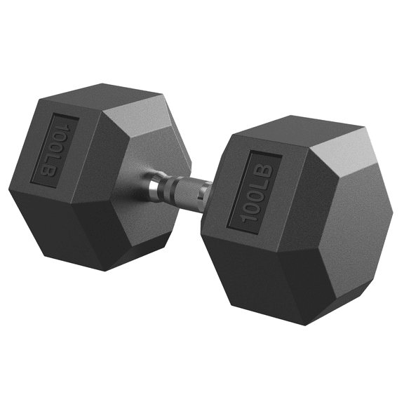 PAPABABE HEX Dumbbell 100 lb, Rubber Encased Home Gym Dumbbells, Exercise & Fitness Weights Dumbbells for Women & Men, Hand Weight for Strength Training