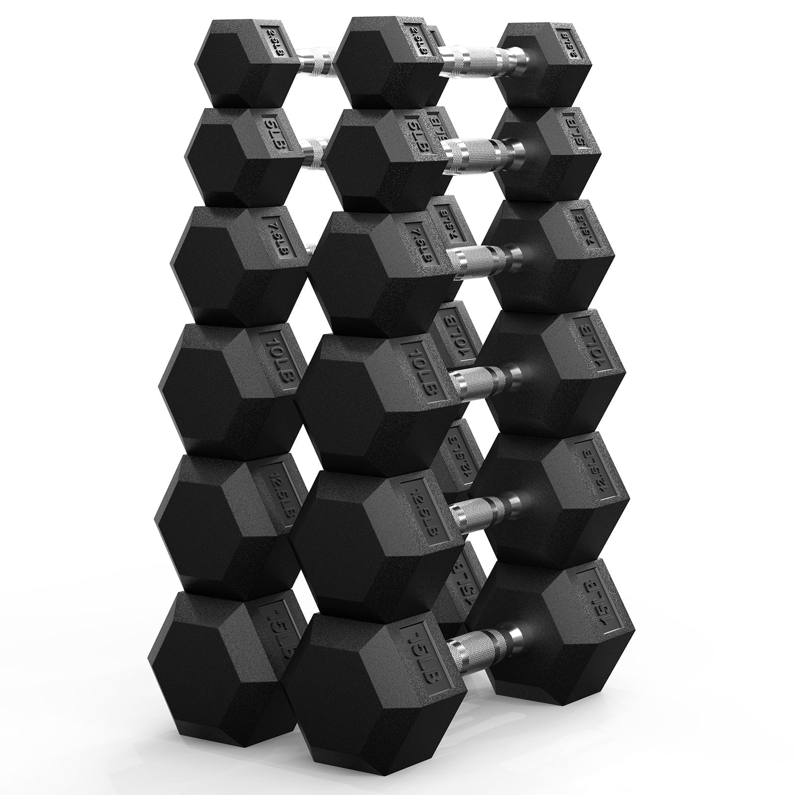ROALW HEX Dumbbell 105 lb Set, Rubber Encased Home Gym Dumbbells, Exercise & Fitness Weights Dumbbells for Women & Men, Hand Weight for Strength Training