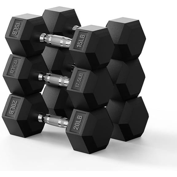 PAPABABE HEX Dumbbell 105lb Set B, Rubber Encased Home Gym Dumbbells, Exercise & Fitness Weights Dumbbells for Women & Men, Hand Weight for Strength Training