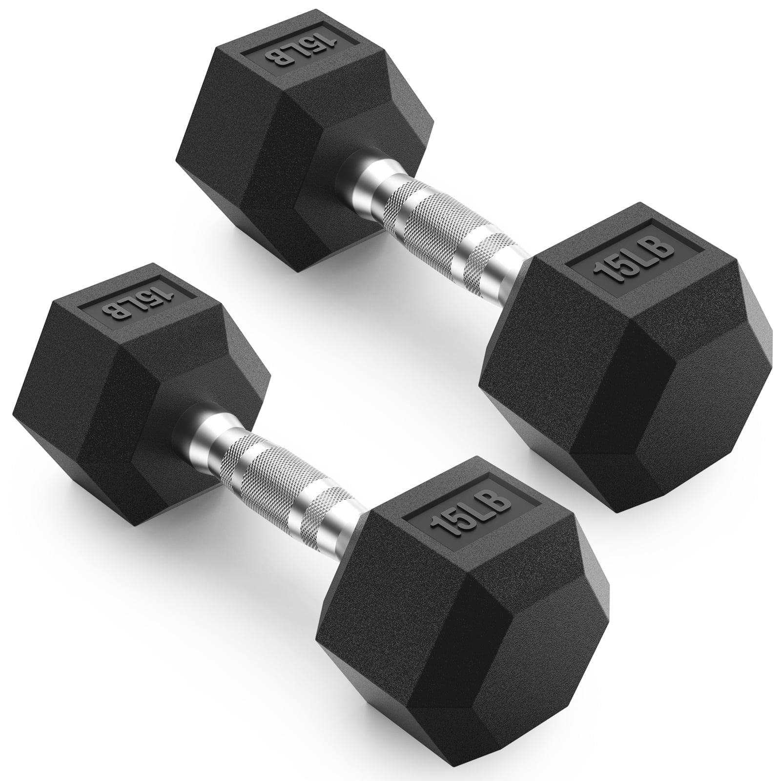 ROALW HEX Dumbbell 15 lb Set of 2, Rubber Encased Home Gym Dumbbells, Exercise & Fitness Weights Dumbbells for Women & Men, Hand Weight for Strength Training