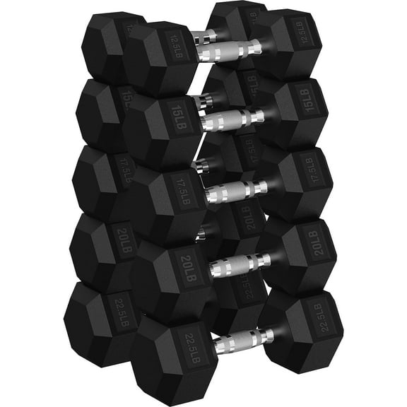 PAPABABE HEX Dumbbell 175 lb Set, Rubber Encased Home Gym Dumbbells, Exercise & Fitness Weights Dumbbells for Women & Men, Hand Weight for Strength Training