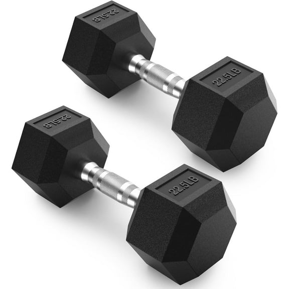 PAPABABE HEX Dumbbell 22.5lb Set of 2, Rubber Encased Home Gym Dumbbells, Exercise & Fitness Weights Dumbbells for Women & Men, Hand Weight for Strength Training
