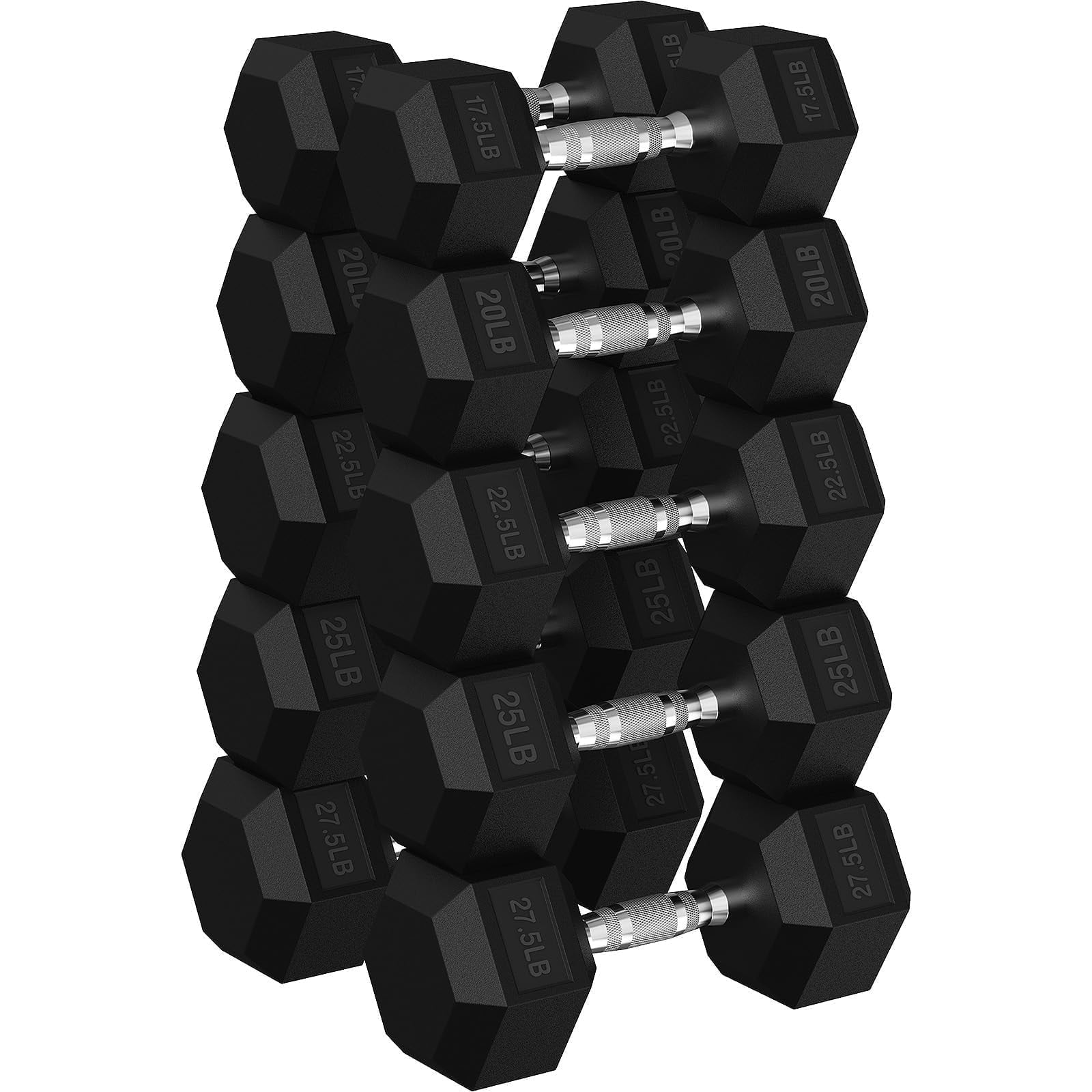 ROALW HEX Dumbbell 225 lb Set, Rubber Encased Home Gym Dumbbells, Exercise & Fitness Weights Dumbbells for Women & Men, Hand Weight for Strength Training