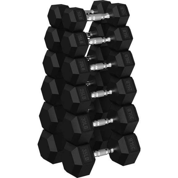 ROALW 270 lb Rubber Hex Dumbbell Weight Set (10-35 lb Pairs), Home Gym