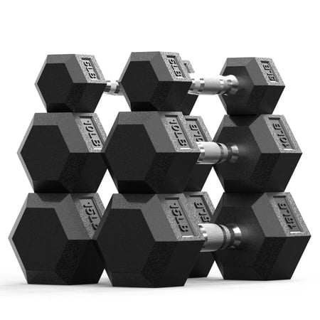 ROALW HEX Dumbbell 60 lb Set, Rubber Encased Home Gym Dumbbells, Exercise & Fitness Weights Dumbbells for Women & Men, Hand Weight for Strength Training