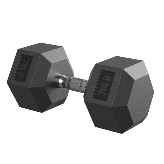 PAPABABE HEX Dumbbell 70 lb, Rubber Encased Home Gym Dumbbells, Exercise & Fitness Weights Dumbbells for Women & Men, Hand Weight for Strength Training