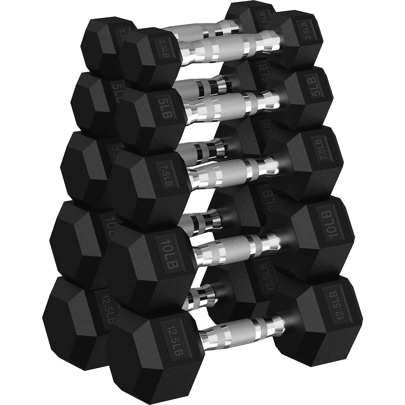 ROALW HEX Dumbbell 75 lb Set, Rubber Encased Home Gym Dumbbells, Exercise & Fitness Weights Dumbbells for Women & Men, Hand Weight for Strength Training