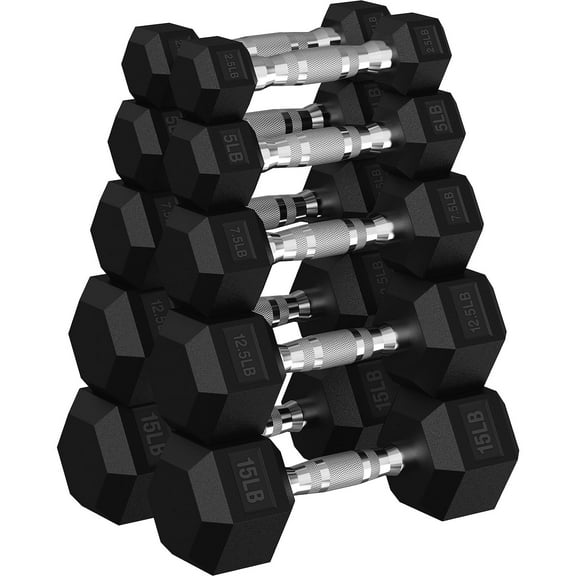 PAPABABE HEX Dumbbell 85 lb Set, Rubber Encased Home Gym Dumbbells, Exercise & Fitness Weights Dumbbells for Women & Men, Hand Weight for Strength Training