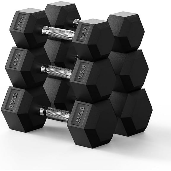 PAPABABE HEX Dumbbell Set 105lb, Rubber Encased Home Gym Dumbbells, Exercise & Fitness Weights Dumbbells for Women & Men, Hand Weight for Strength Training