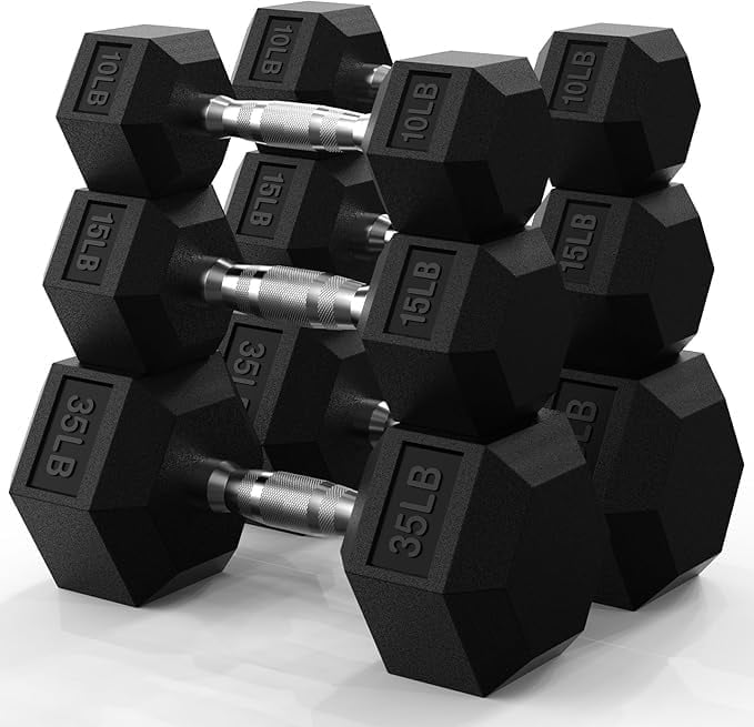 ROALW HEX Dumbbell Set 120lb, Rubber Encased Home Gym Dumbbells, Exercise & Fitness Weights Dumbbells for Women & Men, Hand Weight for Strength Training