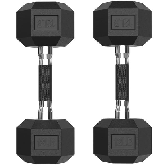 ROALW 12 LB Hex Dumbbells (Pair), Odorless Rubber Coated Free Weights for Home Gym & Strength Training