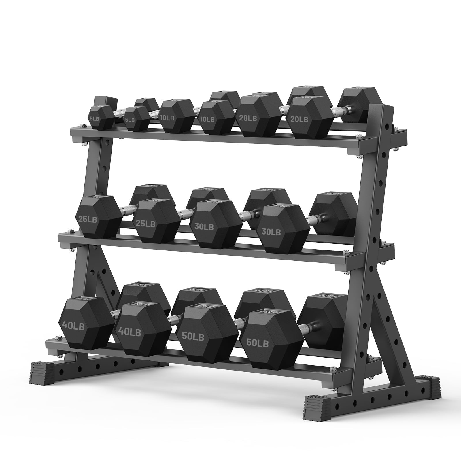 ROALW Hex Dumbbell 360 lb Set with Rack, Rubber Encased Free Weight with Weight Storage Racks, Multiple Weight Options for Home Gym and Fitness