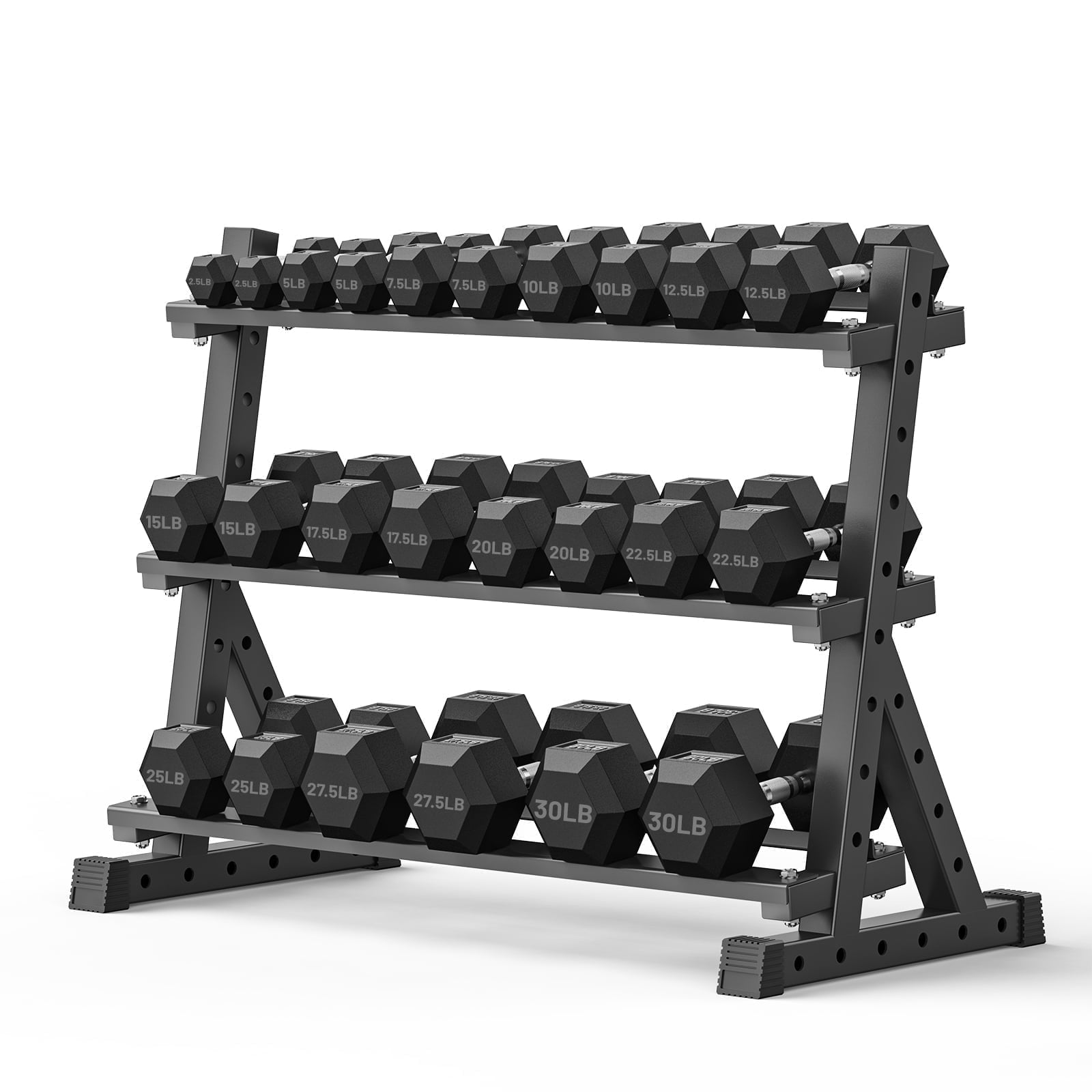 ROALW Hex Dumbbell 390 lb Set with Rack, Rubber Encased Free Weight with Weight Storage Racks, Multiple Weight Options for Home Gym and Fitness