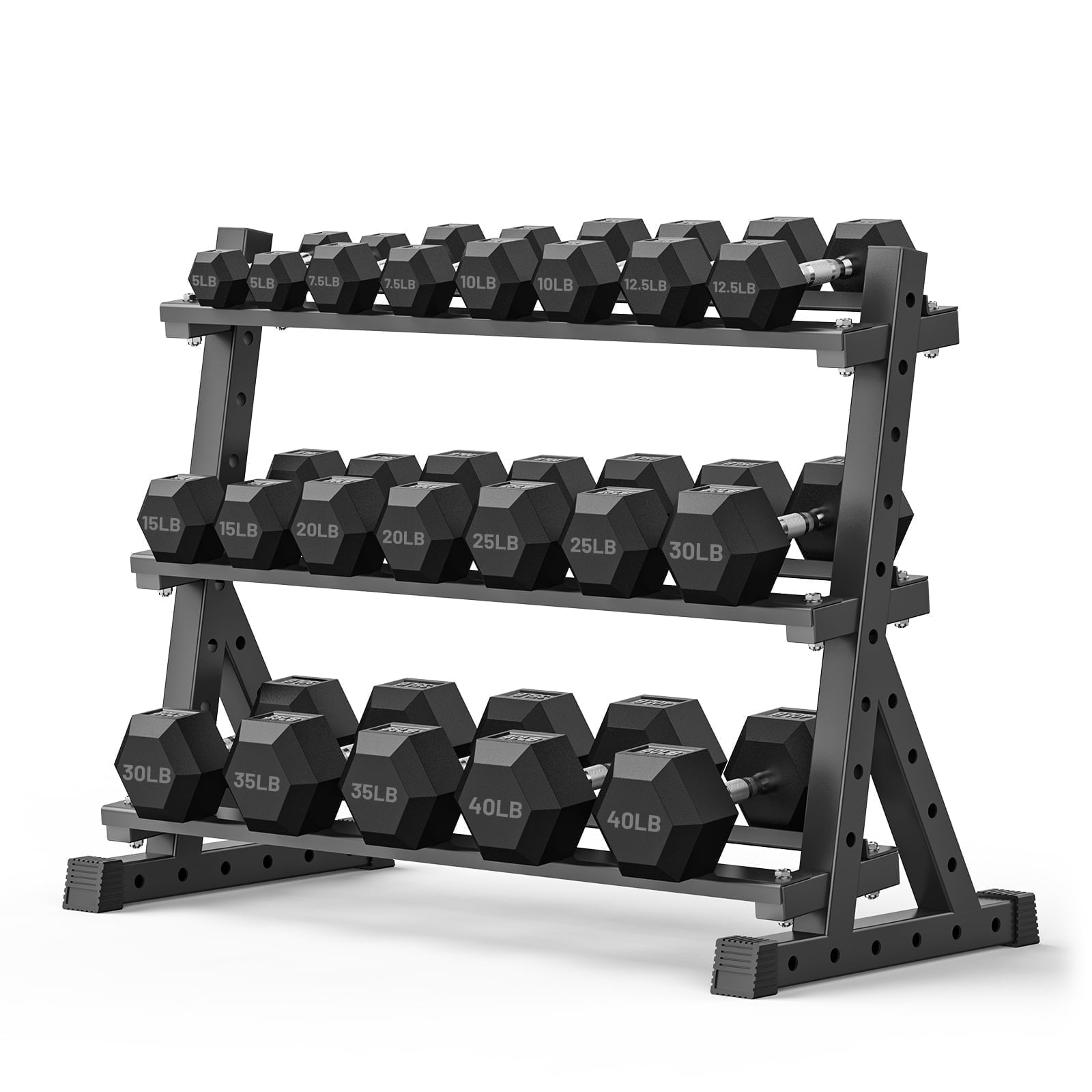 ROALW Hex Dumbbell 400 lb Set with Rack, Rubber Encased Free Weight with Weight Storage Racks, Multiple Weight Options for Home Gym and Fitness