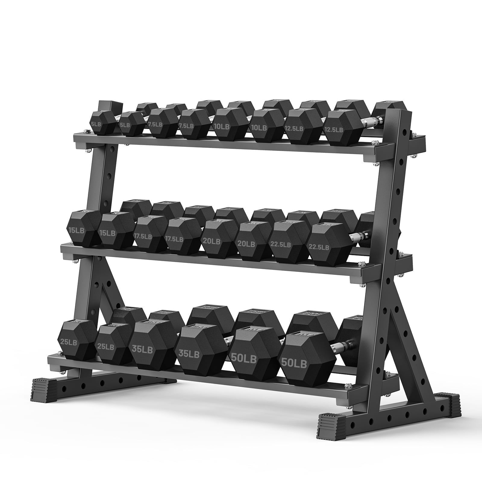 ROALW Hex Dumbbell 440 lb Set with Rack, Rubber Encased Free Weight with Weight Storage Racks, Multiple Weight Options for Home Gym and Fitness