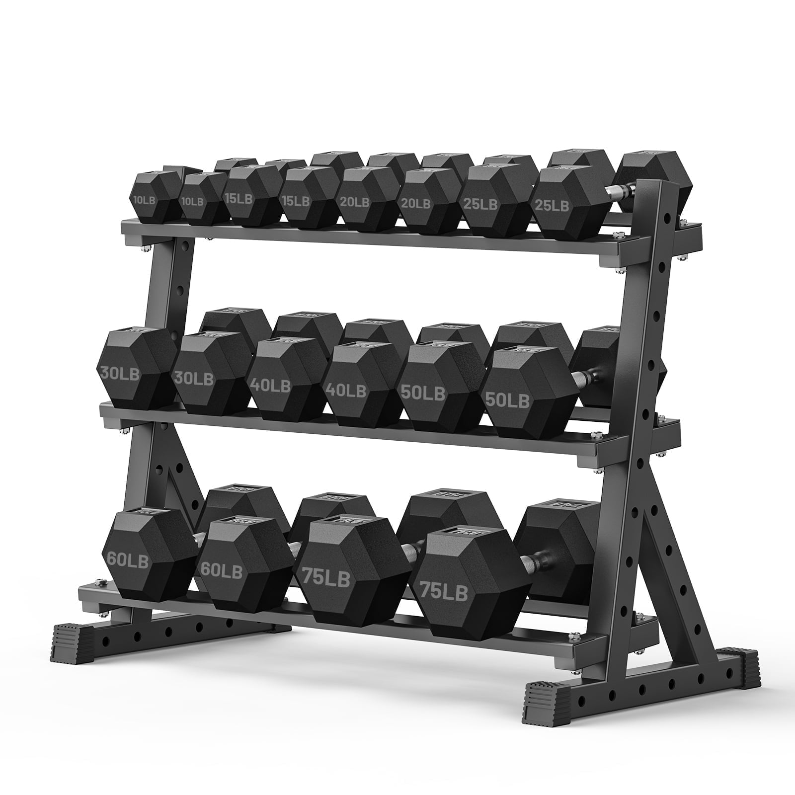 ROALW Hex Dumbbell 650 lb Set with Rack, Rubber Encased Free Weight with Weight Storage Racks, Multiple Weight Options for Home Gym and Fitness
