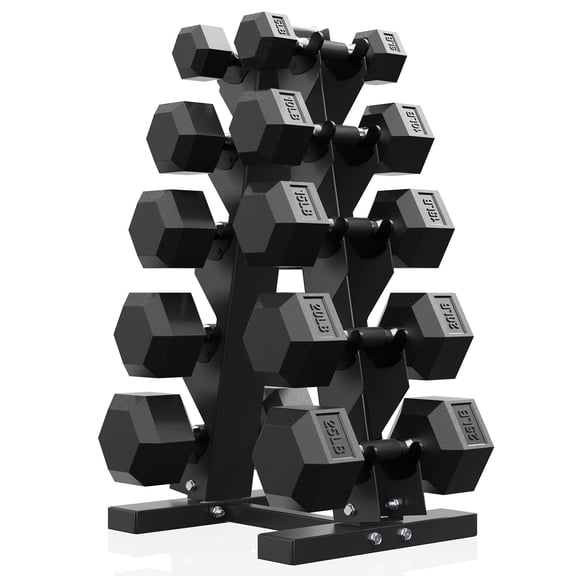 ROALW Hex Dumbbell Sets with Rack, 150lb Rubber Coated Dumbbell Weight Set and Storage Rack, Multiple Options Hand Weights for Strength Training