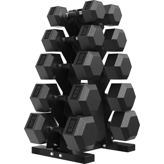 ROALW Hex Dumbbell Sets with Rack, 230lb Rubber Coated Dumbbell Weight Set and Storage Rack, Multiple Options Hand Weights for Strength Training