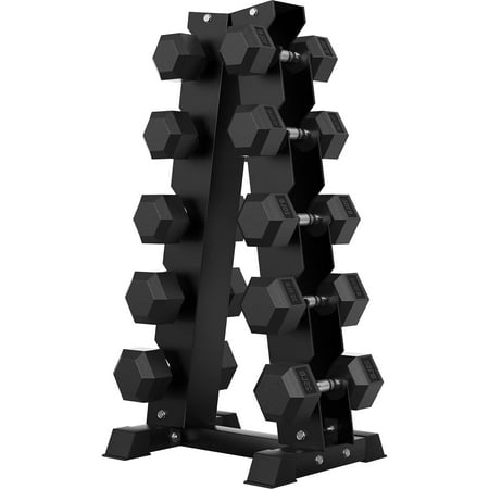 PAPABABE Hex Dumbbell Sets with Rack, 200lb Rubber Coated Dumbbell Weight Set and Storage Rack, Multiple Options Hand Weights for Strength Training