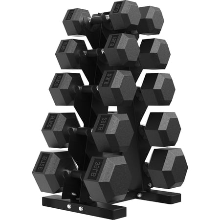 ROALW Hex Dumbbell Sets with Rack, 210lb Rubber Coated Dumbbell Weight Set and Storage Rack, Multiple Options Hand Weights for Strength Training