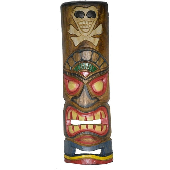 PAPACO OUTDOOR 20" Hand Carved Skeleton Tiki Mask Hawaiian Polynesian Wall Art Tribal Bar Tropical
