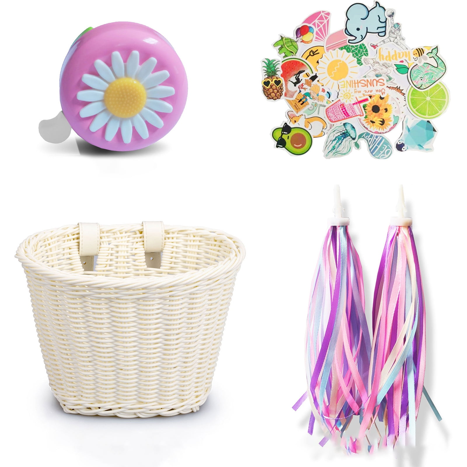 PAPADA Child Kids Bike Tassel Tape Bike Basket,Girls Boys Bicycle Basket Front Deco