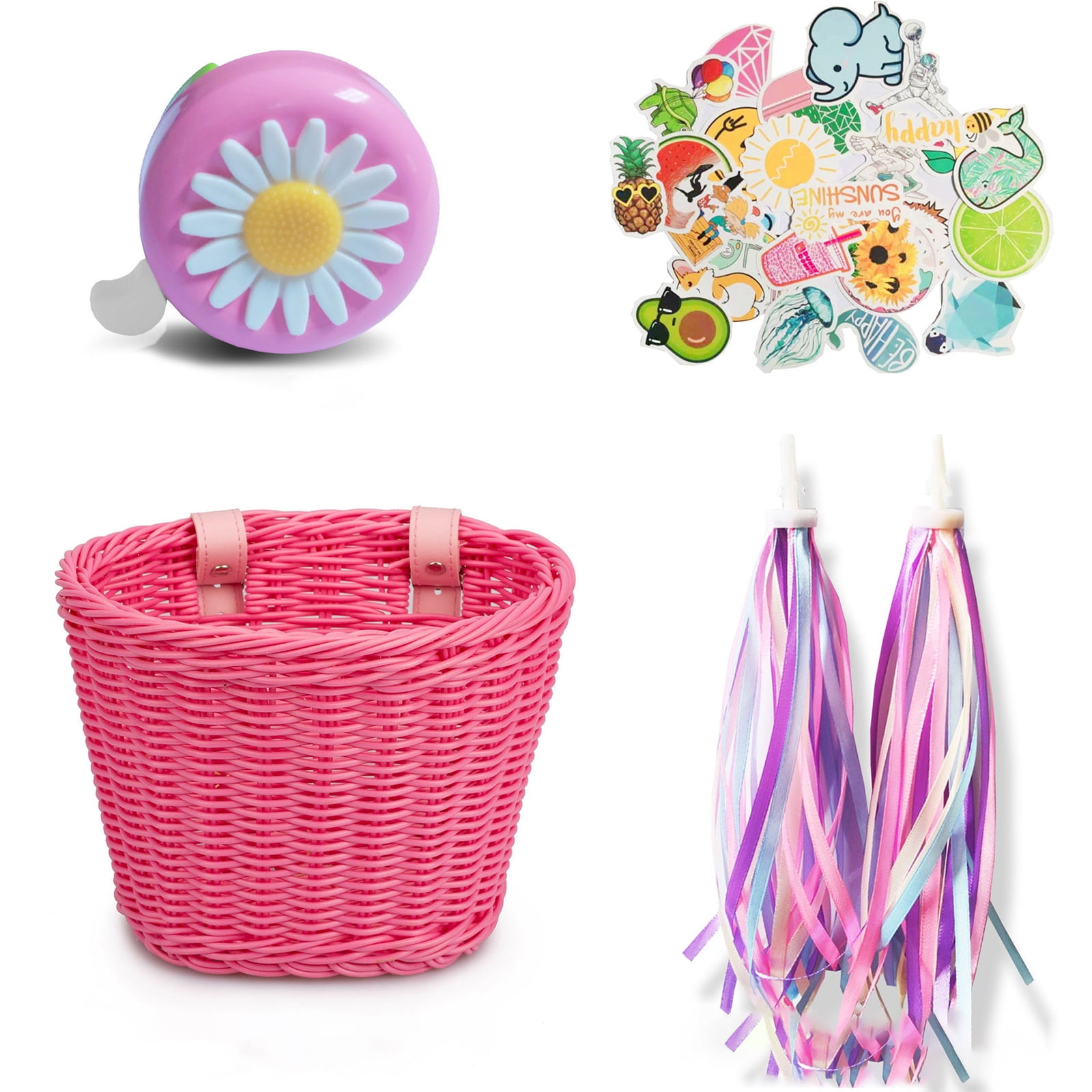 PAPADA Child Kids Bike Tassel Tape Bike Basket,Girls Boys Bicycle Basket Front Deco