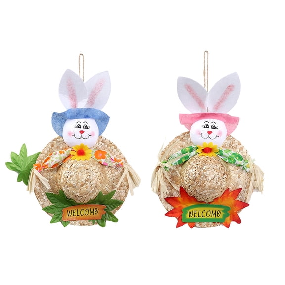 PAPADA Happy Easter Party Straw Hat Rabbit Door Hanging Wreath Home Wall Decorations