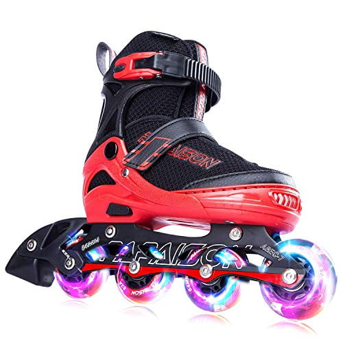 PAPAISON Adjustable Inline Skates, Red, Illuminated Wheels, 1 Pair