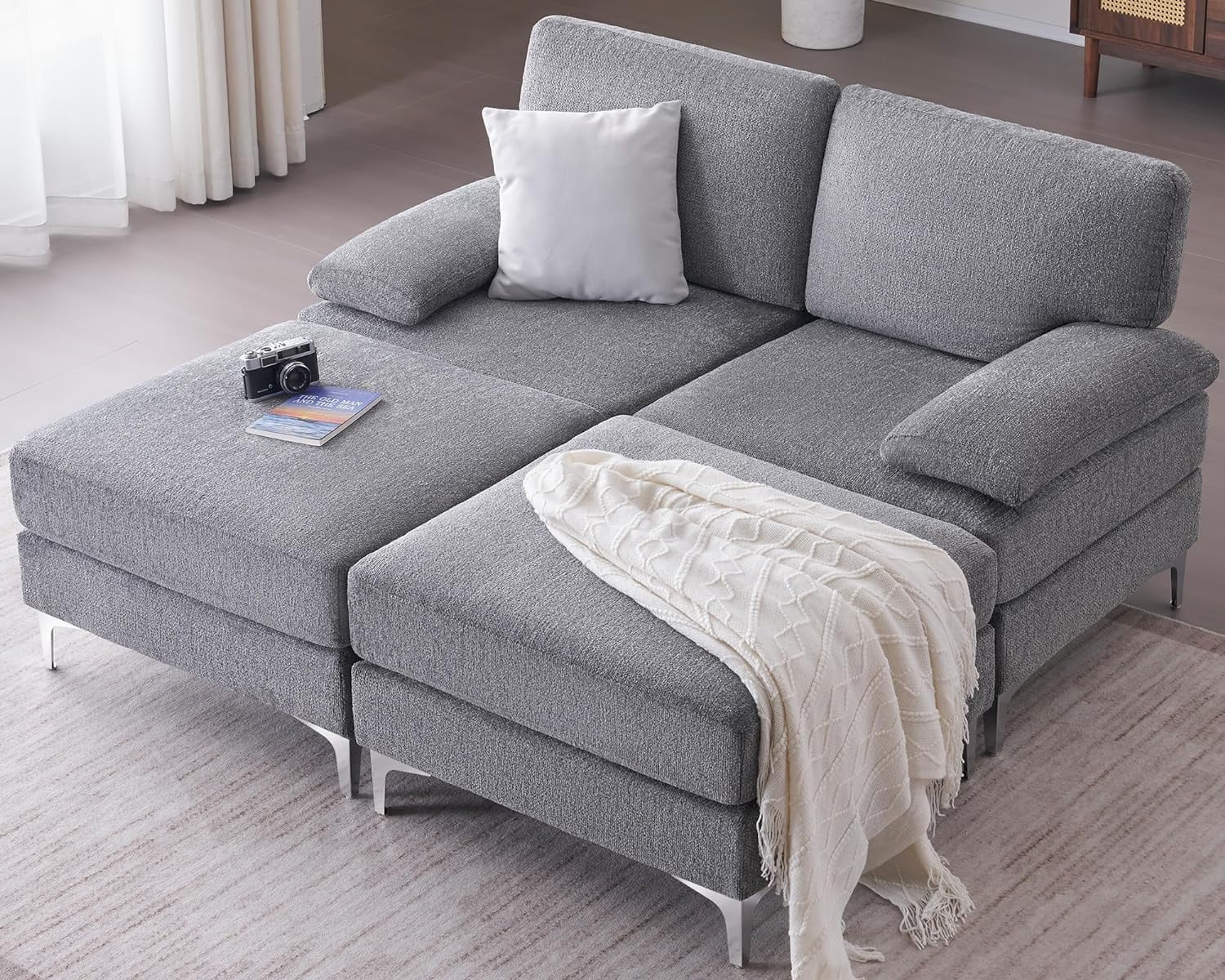 Arko 2pc Swivel Chair & Ottoman Set | Gray Chenille | Silver Star Base main image 0