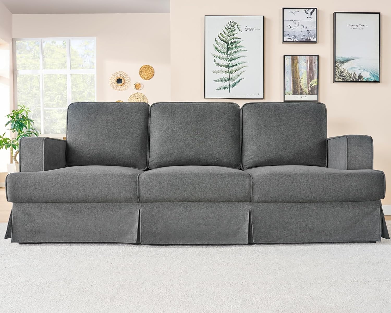 Merluxy Modern Sofa 89 inch Slipcovered Sofa 3 Seater Sofa Couch for Living Room Linen Grey Extra Deep Couch Walmart Business Supplies