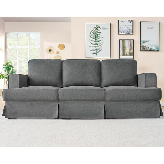 Merluxy Modern Sofa, 89 inch Slipcovered Sofa, 3 Seater Sofa Couch for Living Room, Linen Grey Extra Deep Couch