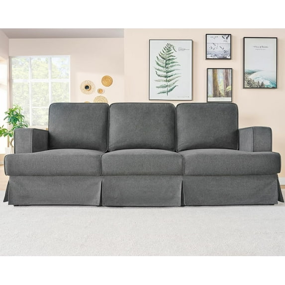 Merluxy Modern Sofa, 89 inch Slipcovered Sofa, 3 Seater Sofa Couch for Living Room, Linen Grey Extra Deep Couch