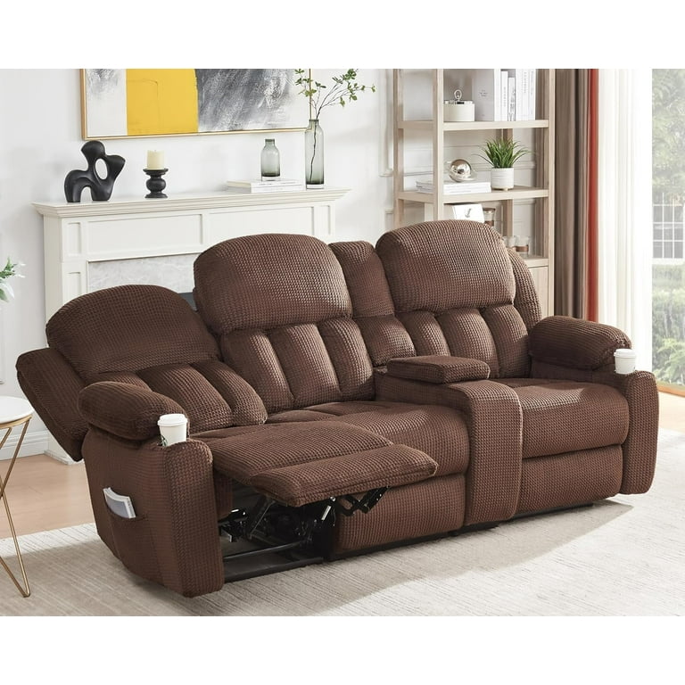 Merluxy Recliner Couch 3 Seater Recliner with Cup Holders Plush Fabric Reclining Couch with Dual Wingback Comfy Recliner Sofas for Living Room