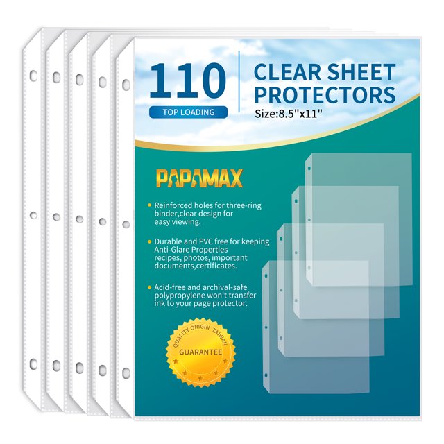 PAPAMAX Sheet Protectors for 3 Ring Binder 110 Premium Clear Plastic