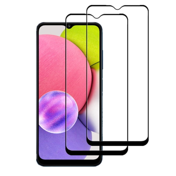 PAPAUTOP [2 Pcs] Black Full Coverage Easy Installation Tempered Glass Screen Protector for Samsung Galaxy A03s