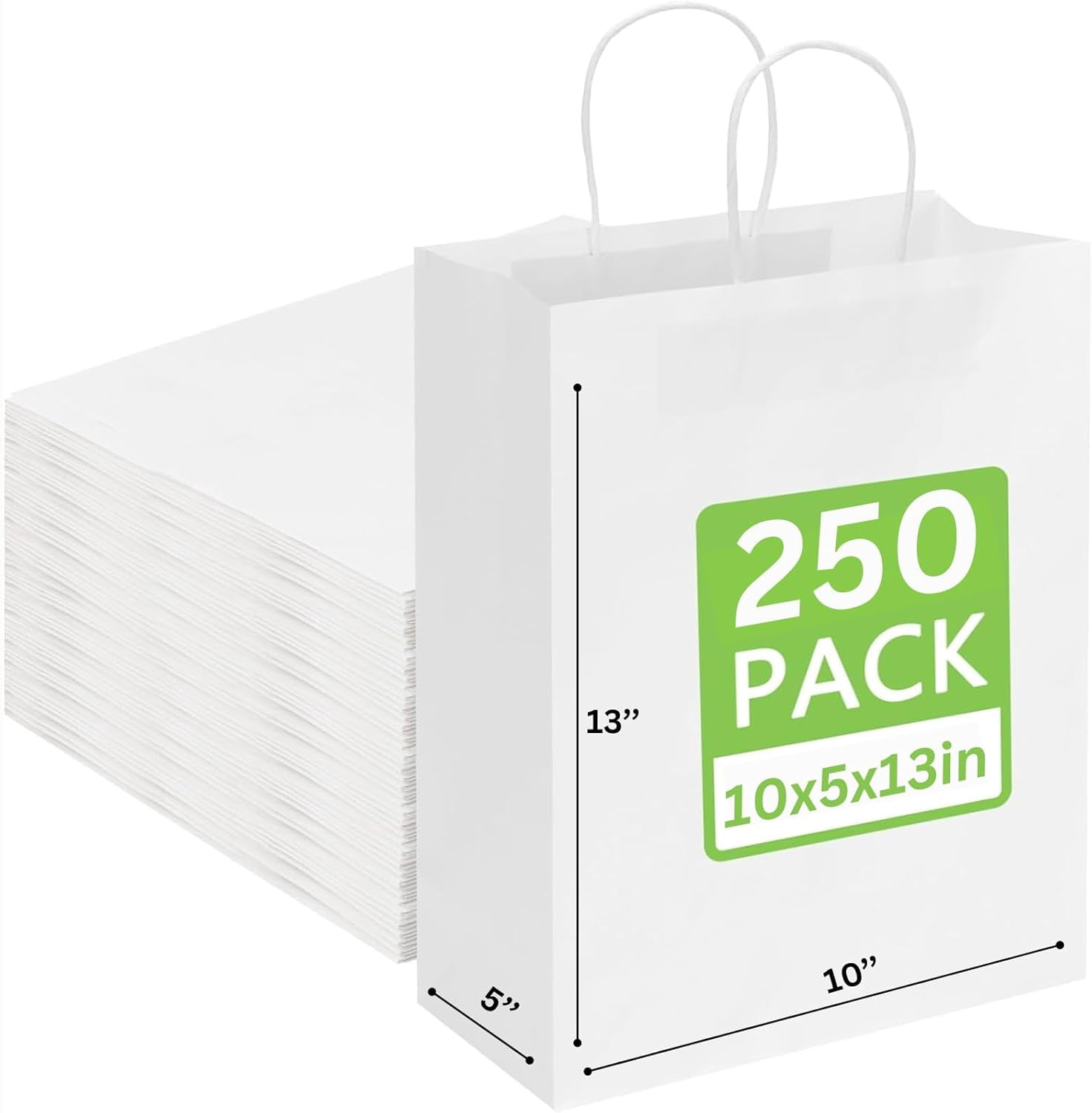 HUAPRINT 12 Pack Large White Paper Gift Bags With Handles - 12x12x12 Inch Square Party Favor Bags