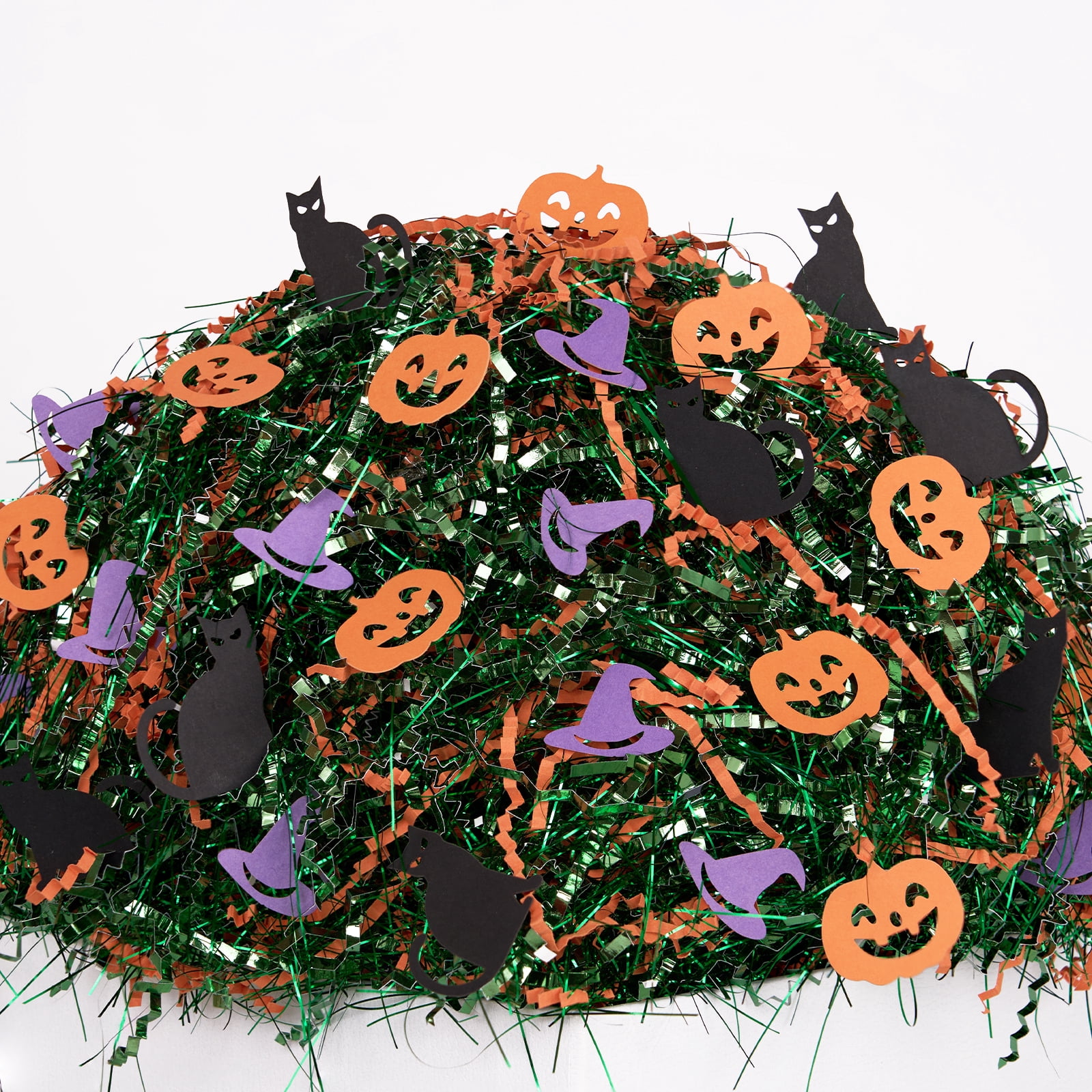 PAPER FAIR 1 LB Halloween Metallic Green Orange Crinkle Cut