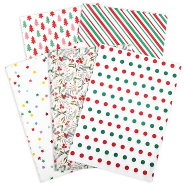 PAPER FAIR 100 Sheets Christmas Tissue Paper Red Green Wrapping Paper Star Tree Art Paper Crafts for Christmas Fall Birthday Wedding Party Gift Bag DIY Pompom Confetti (5 Designs)
