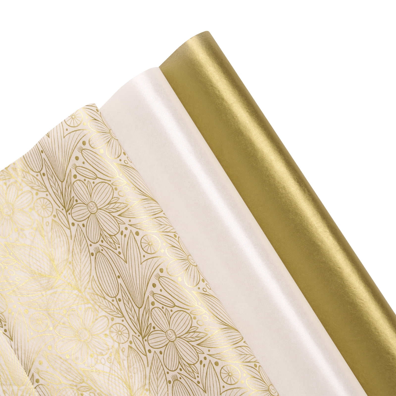 Fair Paper PAPER FAIR 102 Sheet Metallic Gold Floral Pattern Tissue Paper 14 x ...