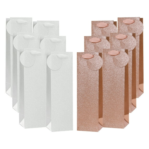 PAPER FAIR Champagne Wine Gift Bags, 14 x 4 Inch, Paper, White, 12 Count