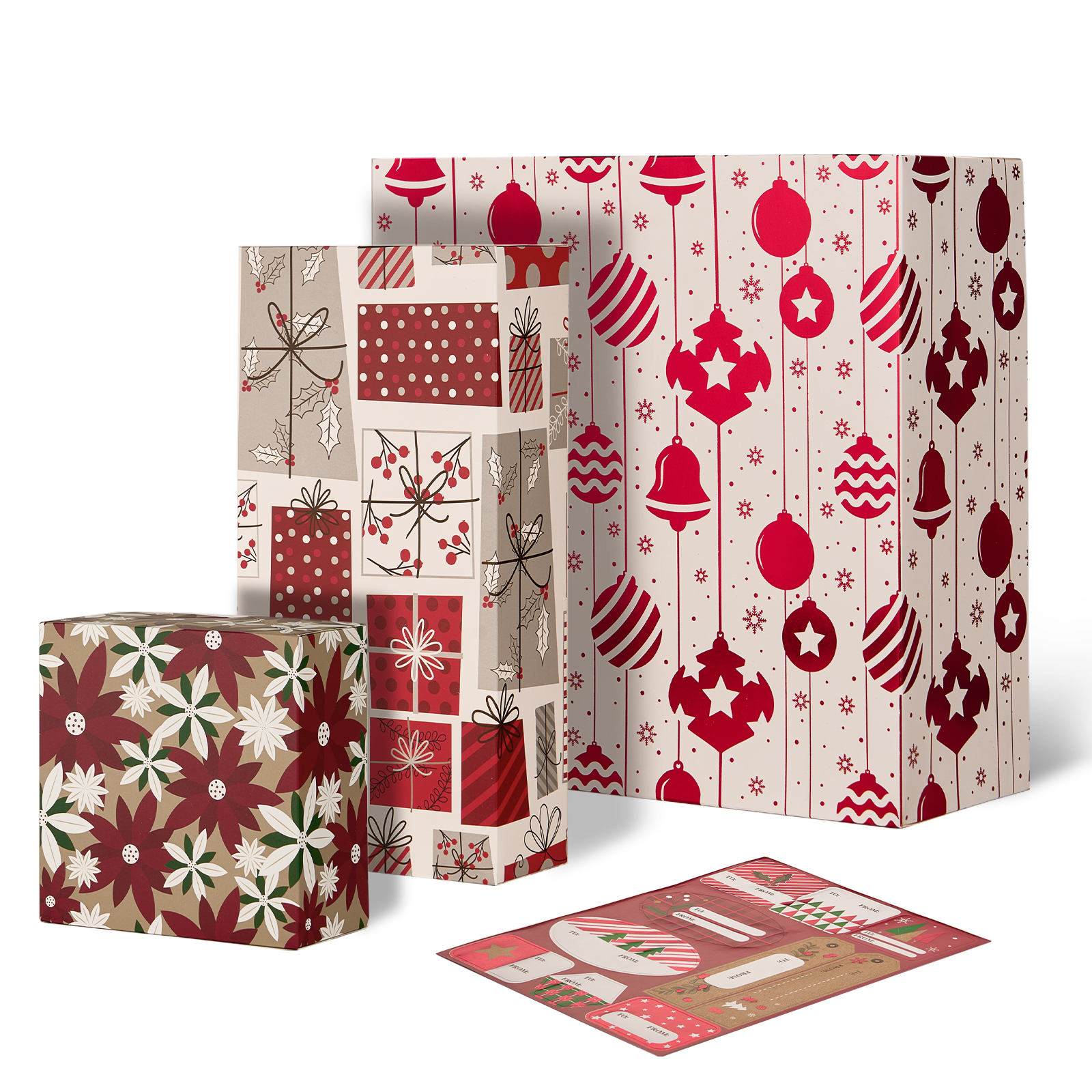 PAPER FAIR 12PCS Red White Christmas Gift Boxes w/Stickers, Flowers ...