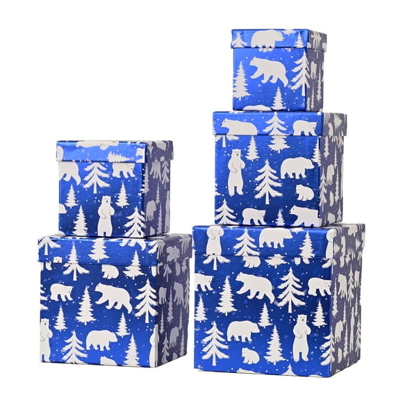 PAPER FAIR Christmas Square Blue Gift Boxes with Lids Set of 5 Black Nesting Gift Box for for Bridesmaid Proposal Wedding Birthday Baby Showers
